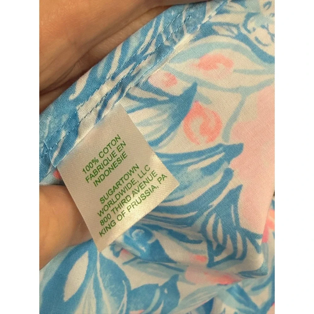 Lilly Pulitzer Ivee Top XS Bondi Blue My Little Peony Cotton Puff Sleeve V-Neck